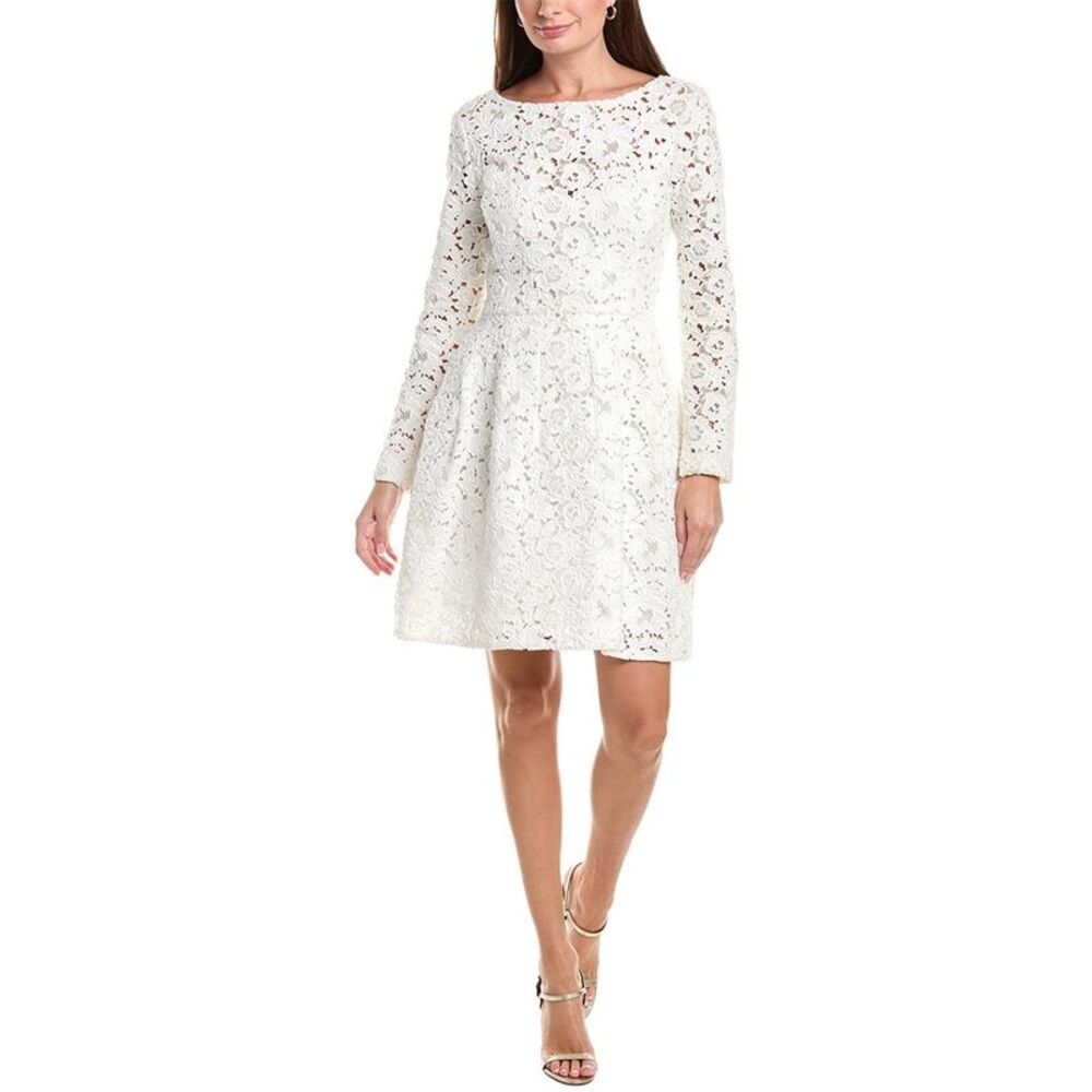 Oscar De La Renta Womens Bateau Neck Silk-Lined Cocktail Dress, White
